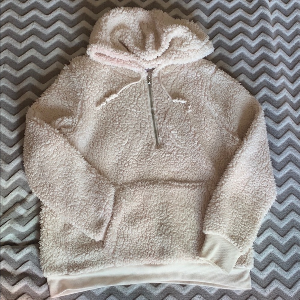 Sherpa quarter zip hooded sweater